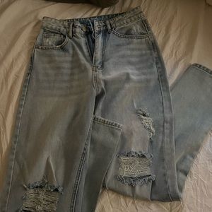 bleach wash high-rise jeans